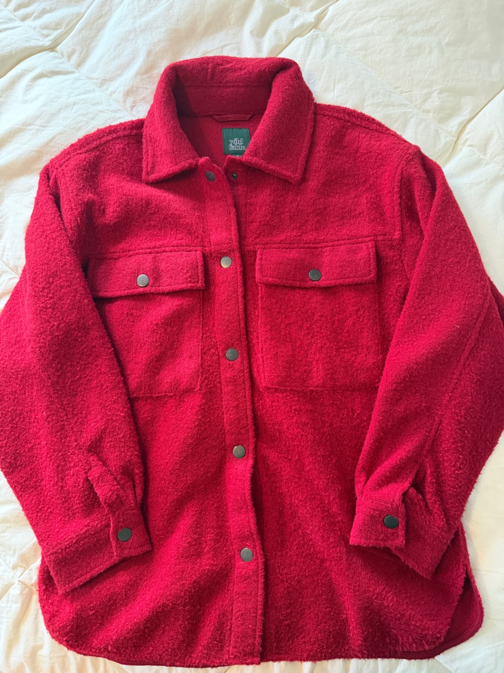 Red Button-Front Shacket
